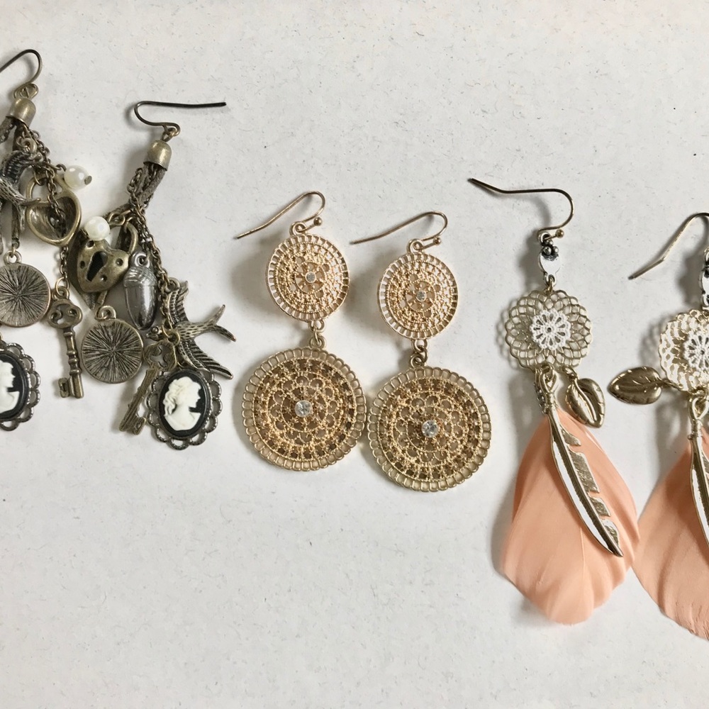 Assorted Bohemian Dangle Earrings - 3 pair